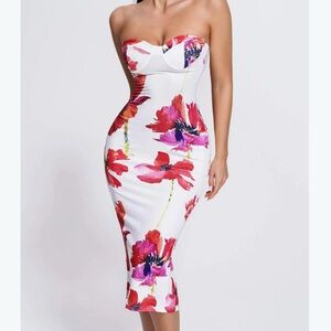 Danni Floral Strapless Dress Size L
